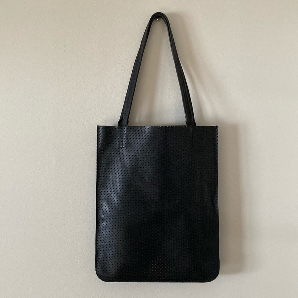 Minor History Black Leather Magazine Tote Bag